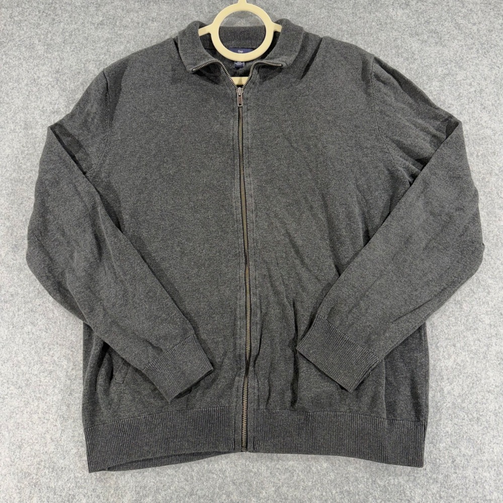Gap Mens Full Zip Cardigan Sweater Charcoal Gray Polo Collar XL